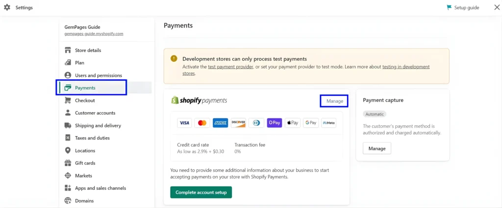 Set up Shopify payments